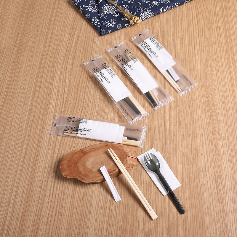 Einweg-Mahlzeitenbeutel mit Essstäbchen, Spork, Serviette, mattiertes Verbundfolien-Set