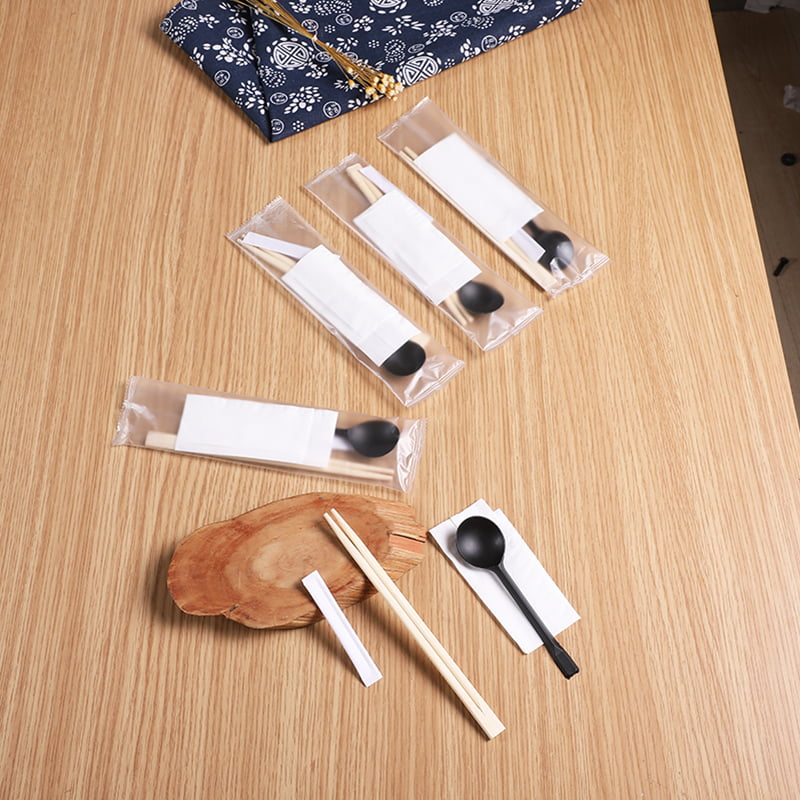Bambus-Essstäbchen-Set mit Zahnstocher-Serviette, mattiertes Verbundfolien-Set