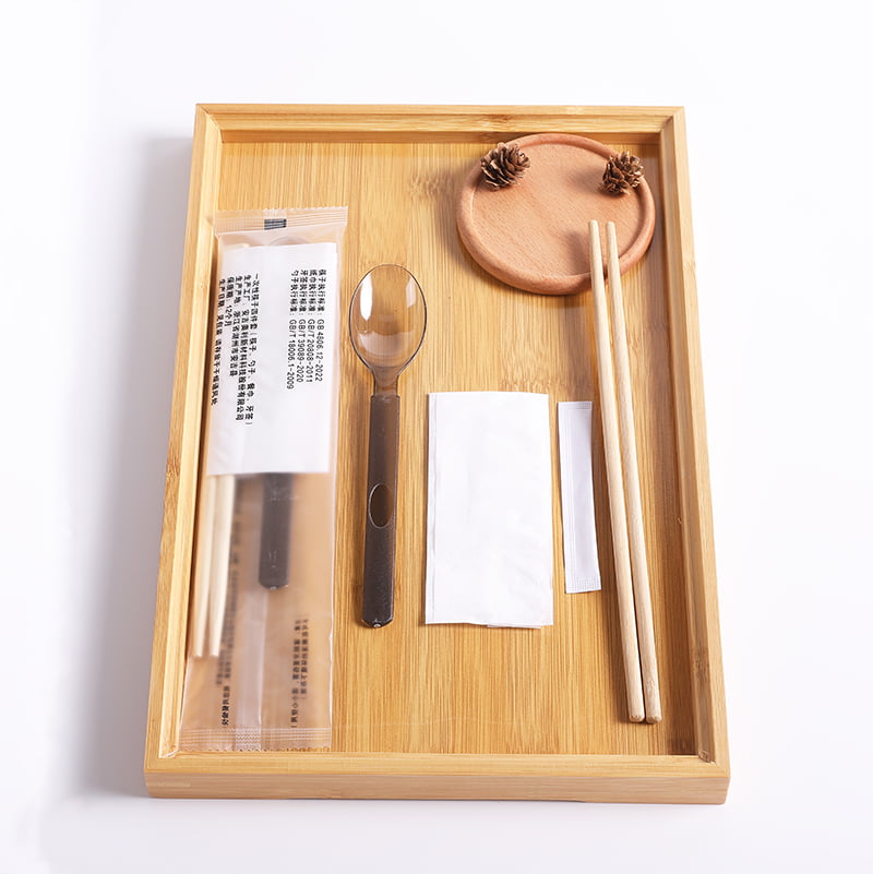 Einweg-Essensbeutel mit Familien-Essstäbchen, Löffel und Serviette, Set aus mattierter Verbundfolie